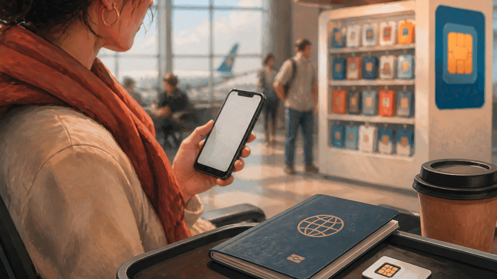 Illustration for eSIM vs a local SIM at the airport
